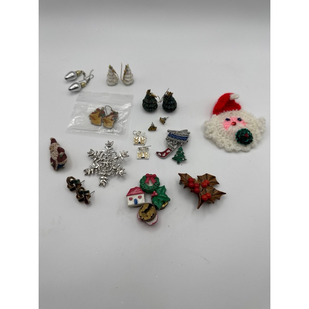 Lot of Christmas jewelry - modern and vintage earrings pins button covers brooch